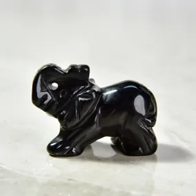 2 Obsidian Elephant Natural Gemstone Carving