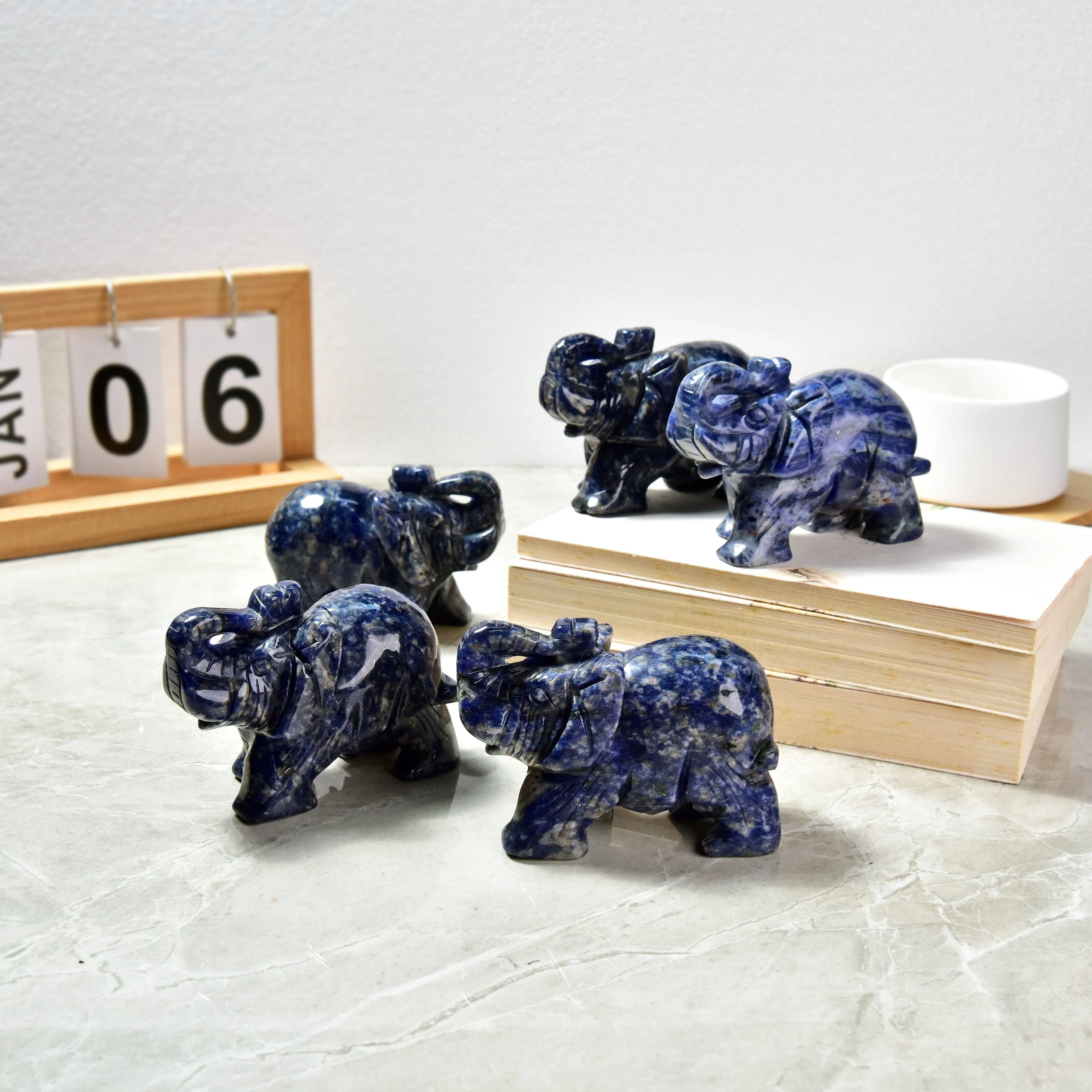 4 Sodalite Elephant Natural Gemstone Carving