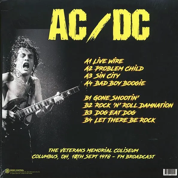 AC/DC  LP -  The Veterans Memorial Coliseum, Columbus, OH, 10th Sept 1978 FM Broadcast (ltd. 500 copies made)