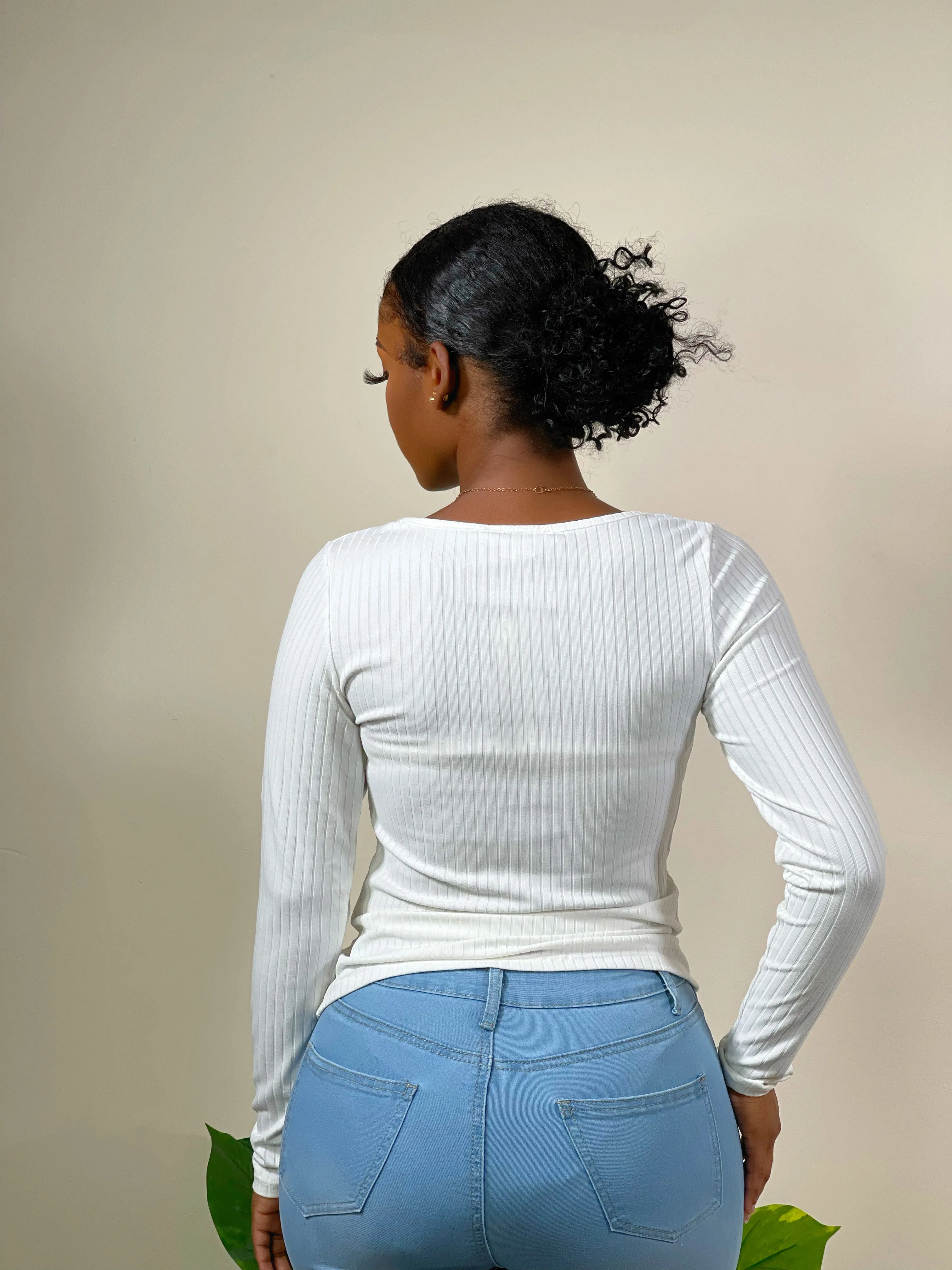 Essential Long Sleeve Ribbed Top-White