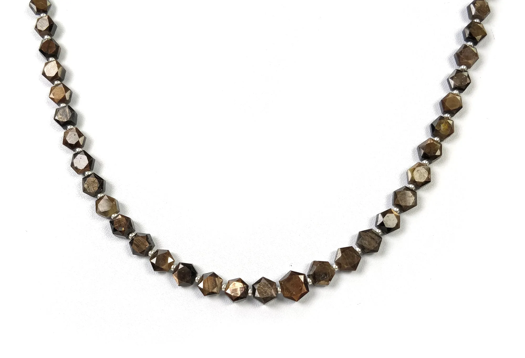 Golden Brown CHOCOLATE Sapphire Gemstone NECKLACE : 20.50gms Natural Sapphire Hexagon Shape Faceted Necklace 5mm - 8mm 19" (With Video)