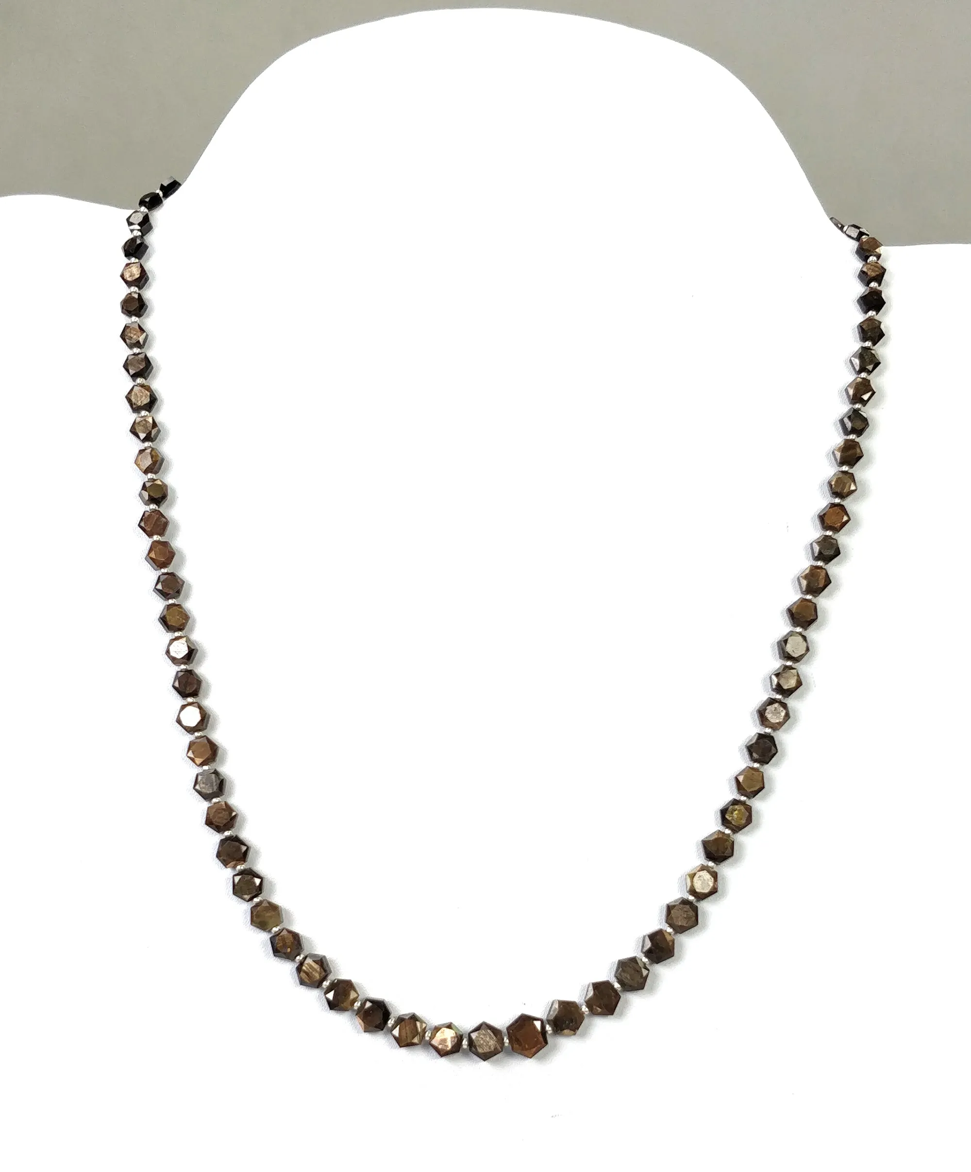 Golden Brown CHOCOLATE Sapphire Gemstone NECKLACE : 20.50gms Natural Sapphire Hexagon Shape Faceted Necklace 5mm - 8mm 19" (With Video)