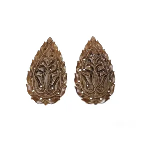 Golden Brown Sheen Chocolate SAPPHIRE Gemstone Carving : 50.50cts Natural Untreated Sapphire Hand Carved Pear 36*20.5mm Pair (With Video)