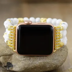 Howlite Gold Beads Stretchy Apple Watch Band