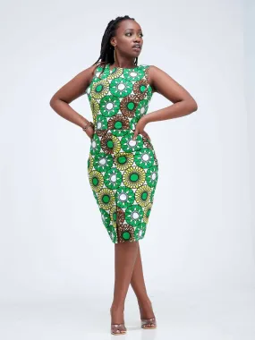 Izulu Mayan Kitenge Dress - Green / White