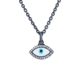 Lika Behar Evil Eye Necklace Oxidized Silver with White Sapphires