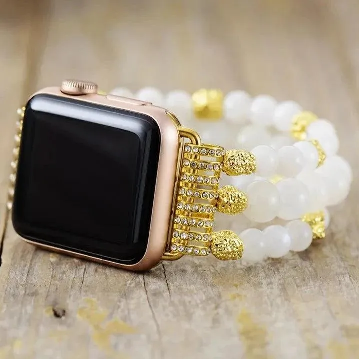 Moonstone Gold Beads Stretchy Apple Watch Band