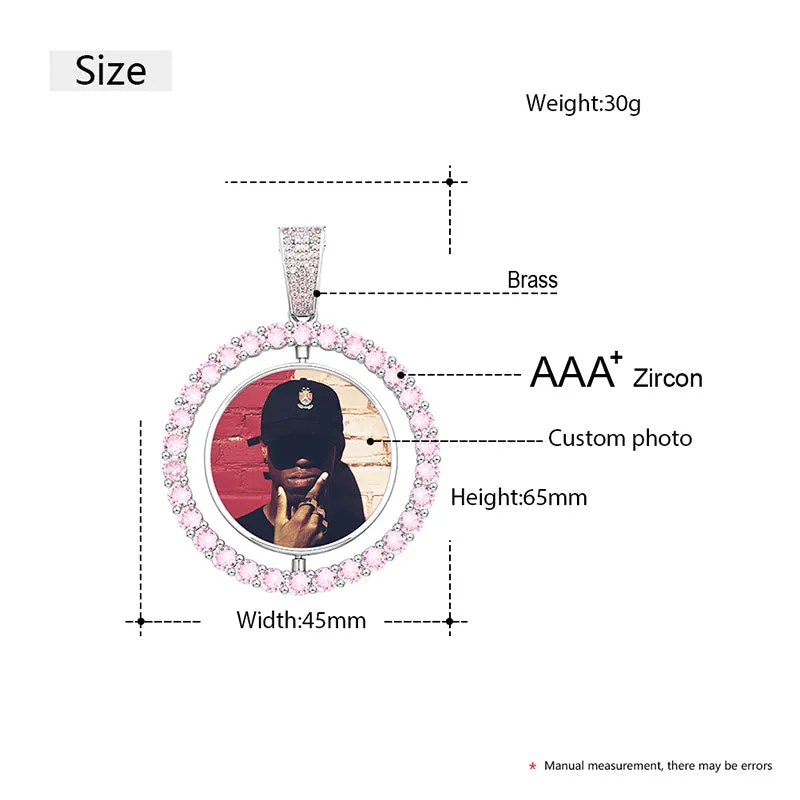 New 18K Gold Plated Durable Personalized Double Sided Photo Rotating Medallion Hip Hop Necklace