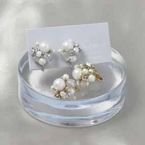 Pearly Cluster Clip On Earrings