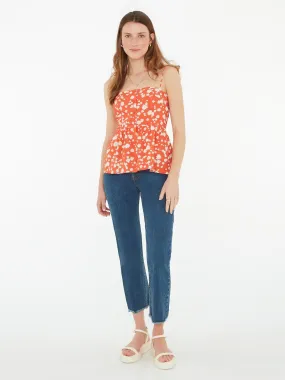 Remington Button Front Cami Top in Red Floral Print