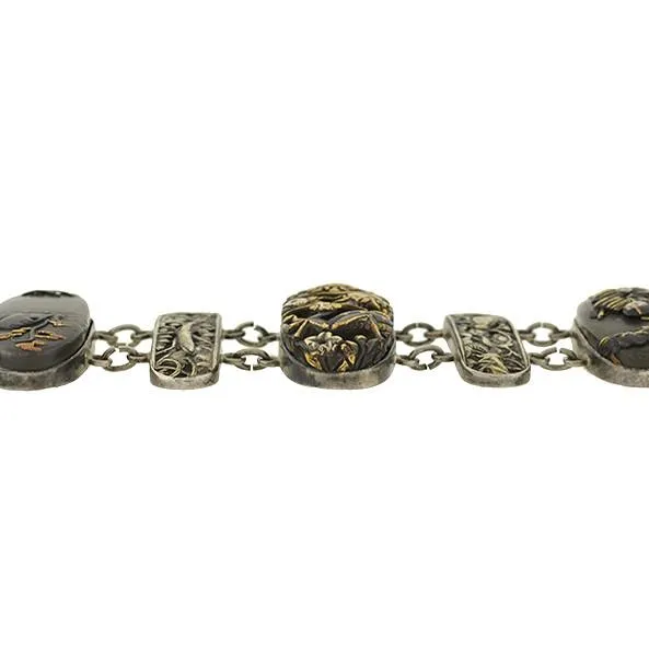 Victorian Silver Shakudo Mixed Metals Link Bracelet