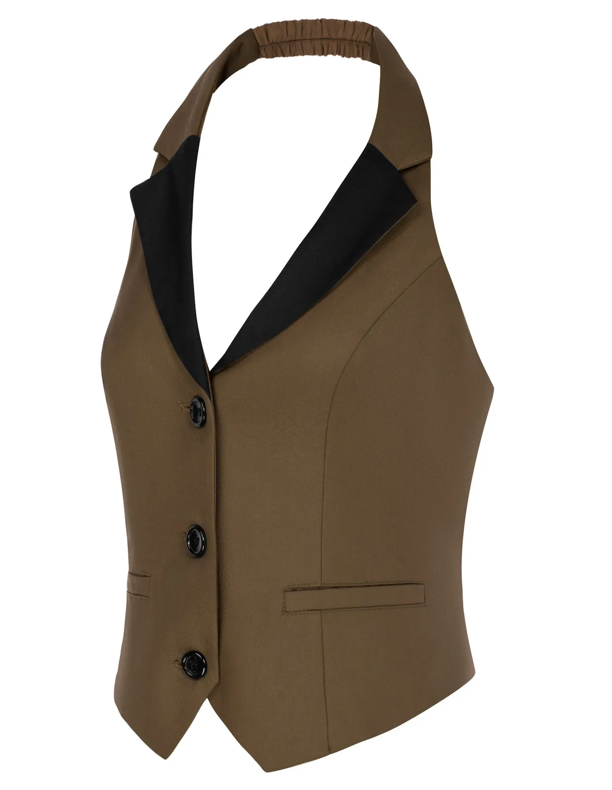 Vintage Fans Look of Waistcoat Vest Vintage Halter Lapel Button Down Suit Vest with Pockets