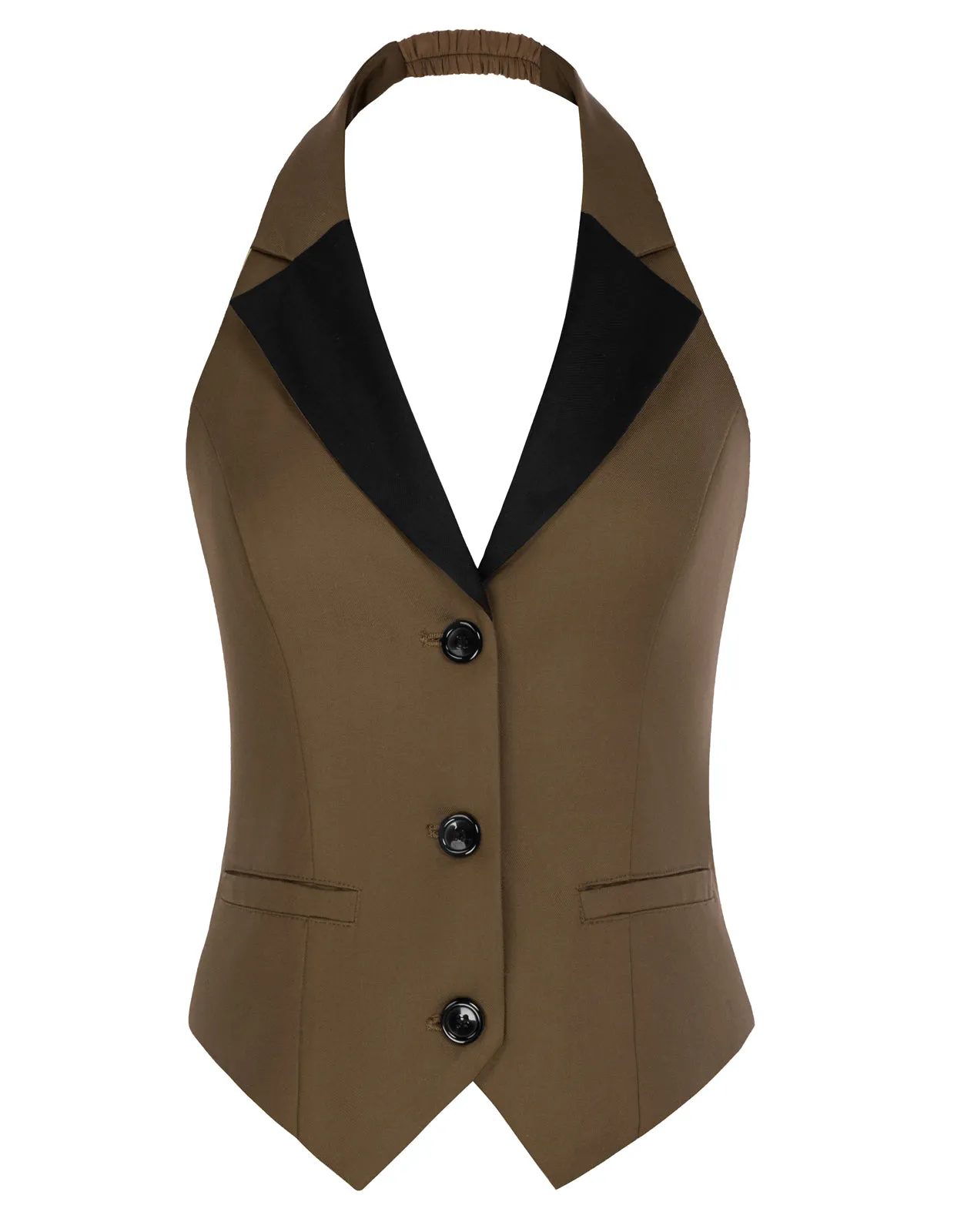 Vintage Fans Look of Waistcoat Vest Vintage Halter Lapel Button Down Suit Vest with Pockets